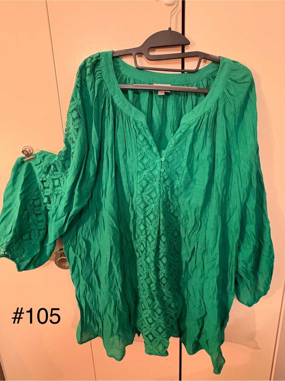 Avenue Emerald Green Crochet-Trim Peasant Tunic